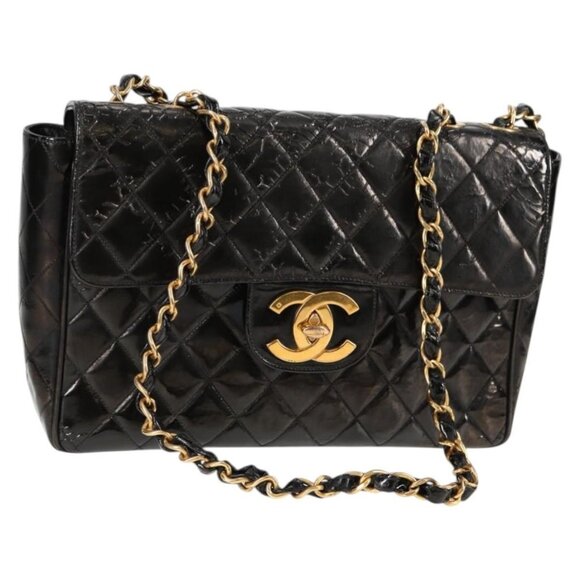 CHANEL Matelasse 30 Chain Shoulder Bag Enamel Black Gold CC Auth bs27942 - Picture 1 of 16